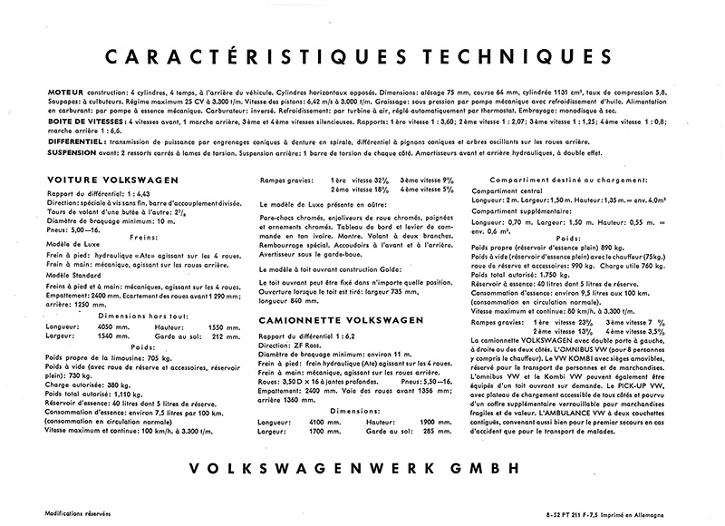 VW Samba-Bus Spécial (1952) – Abbildung aus einem französischen Prospekt anlässlich des Pariser Salons 1952
